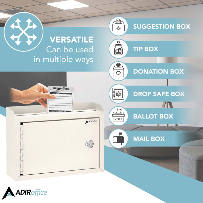 Boîte de dépôt de taille moyenne multi-usages en acier avec cartes, Blanc