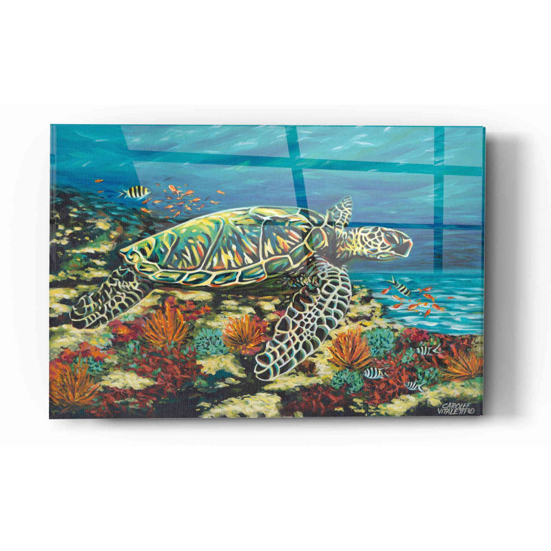 Art mural en verre acrylique "Deep Sea Natation II" par Carolee, H 12 po x l 16 po x P 0,12 po