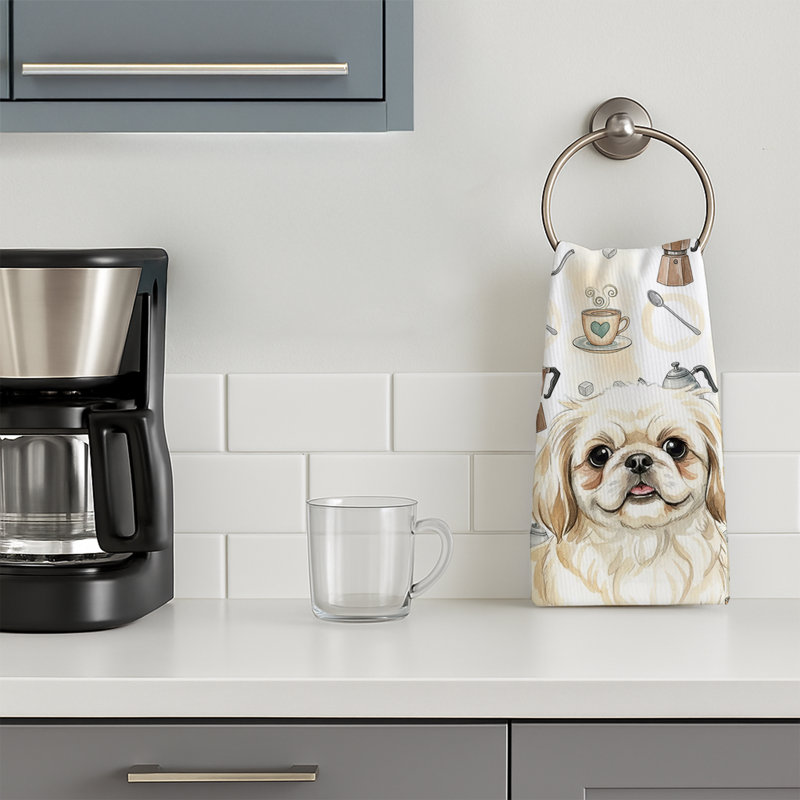 Cream Pekingese Coffee Bar Kitchen Towel, Cream Pekingese