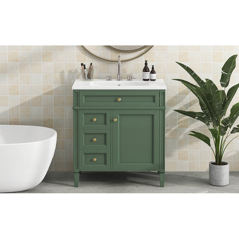 Meuble-lavabo 30 po avec lavabo supérieur, Vert, Doré