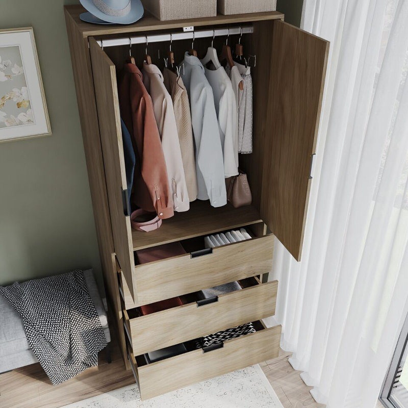 Stephy Solid Wood Wardrobe, Oak