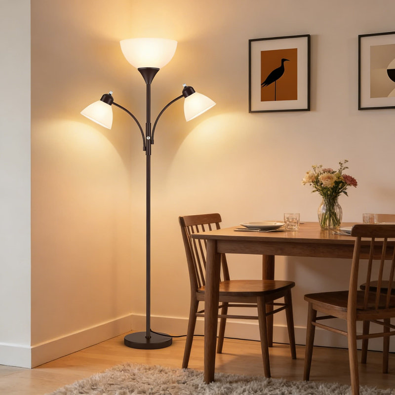 Lampe torchère à intensité variable avec deux lampes de lecture, lampe sur pied de 72 pouces avec 3 ampoules incluses pour le salon, la chambre à coucher ou le bureau