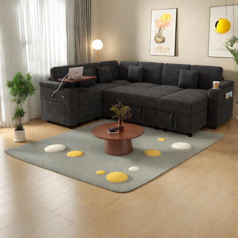 Sleeper Sofas With Storage, 100 Inch Corduroy Modern Home Sectional