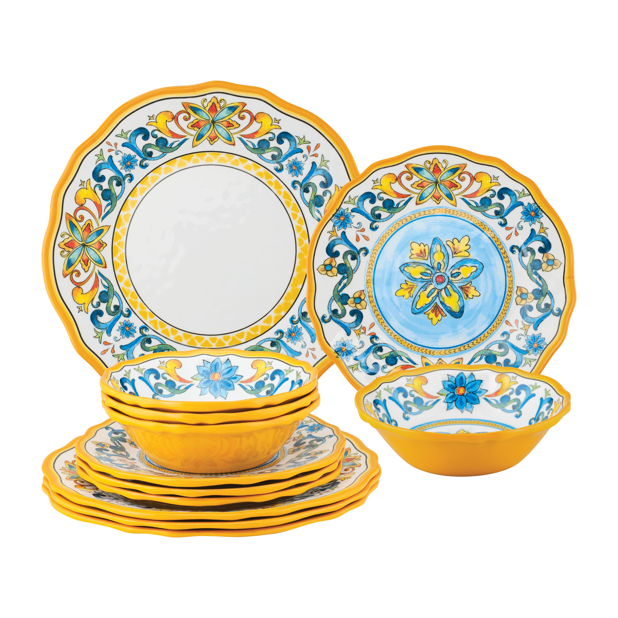 12-Piece Floral Bee Melamine Dinnerware Set