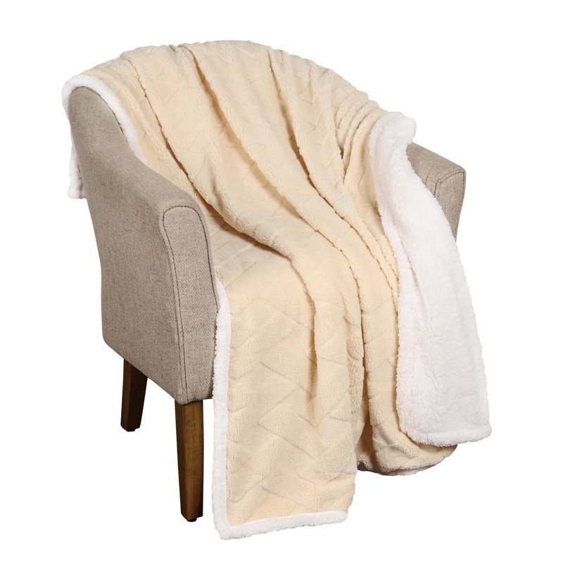 Superior Jacquard Lattice Fleece Plush Sherpa Reversible Blanket Medium Weight Fluffy Bedding, Full/Queen, Cream