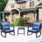 Patio Bistro With Blue Cushions - 3 Pieces Outdoor Furniture For Garden, Lawn, Terrace Chair Sponge All-Weather Materials For Pool