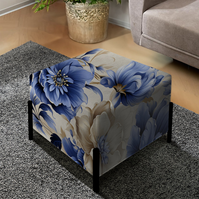 Motif ornemental bleu à motif victorien VI - repose-pieds carré floral