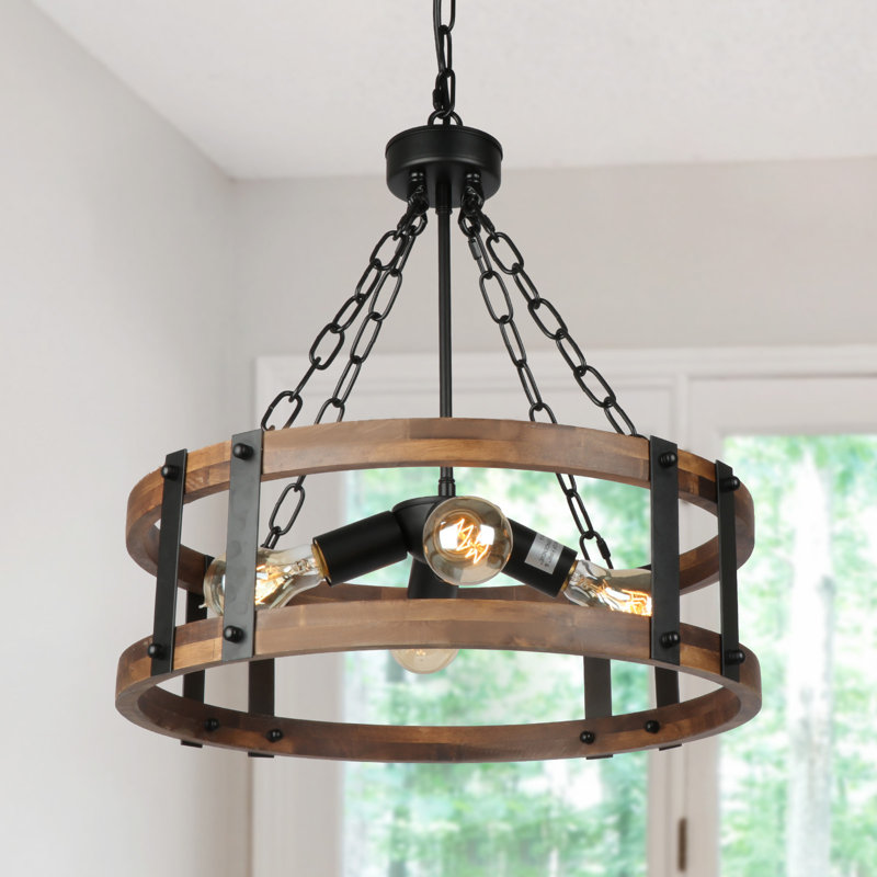 4 - Light Unique/Statement Round Drum Chandelier Dining Room Lighting Fixture