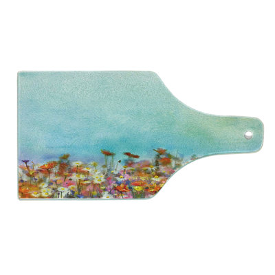 Ambesonne Floral Tempered Glass Cutting Board Flower Field Watercolor Multicolor