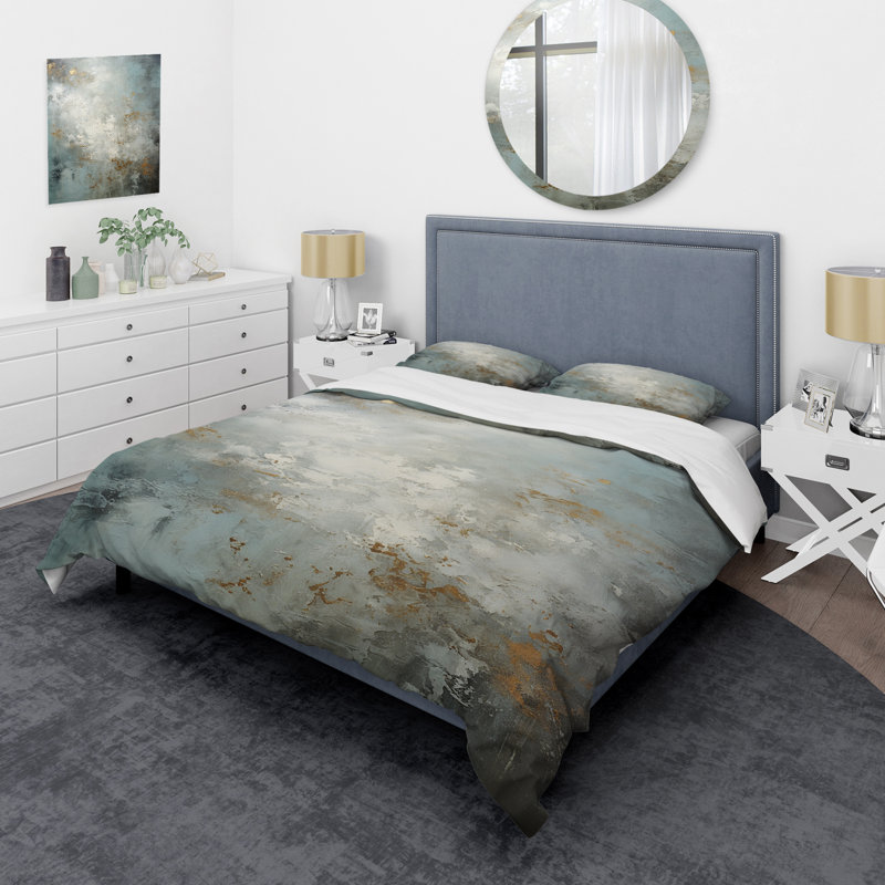 Minimalisme gris Lunar Surface 5 - Ensemble de housse de couette Tachisme, Housse de couette pour très grand lit et 2 très 