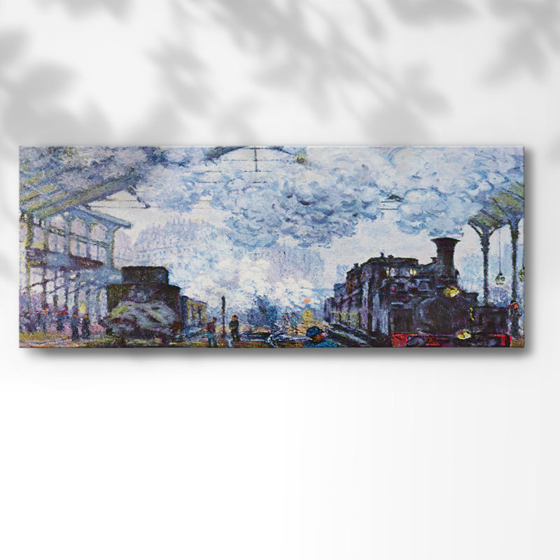 «Saint Lazare Station In Paris», arrivée d'un train par Monet sur toile, H 8 po x l 20 po x P 1,5 po