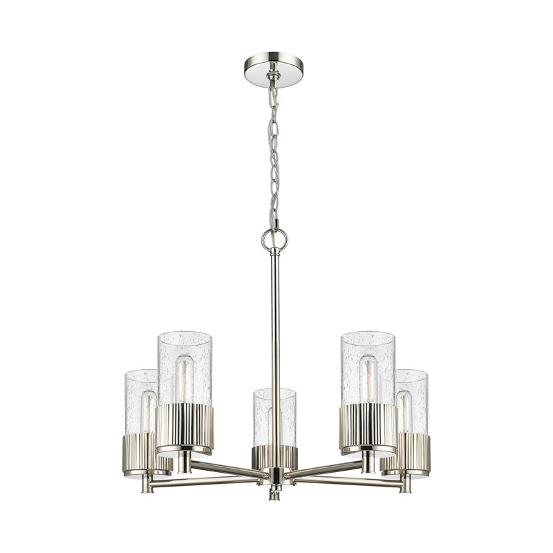 Lustre suspendu 5 lumières Bolivar, Bullé, Nickel poli