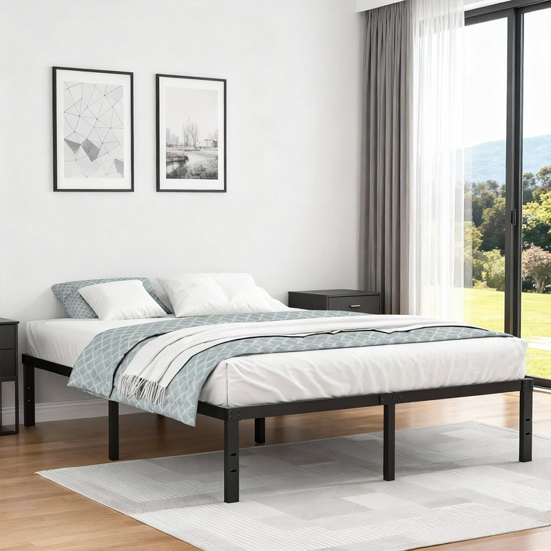 Cadre de lit plateforme en métal 14 po avec tête de lit compatible avec aucun sommier tapissier, grand, Grand lit