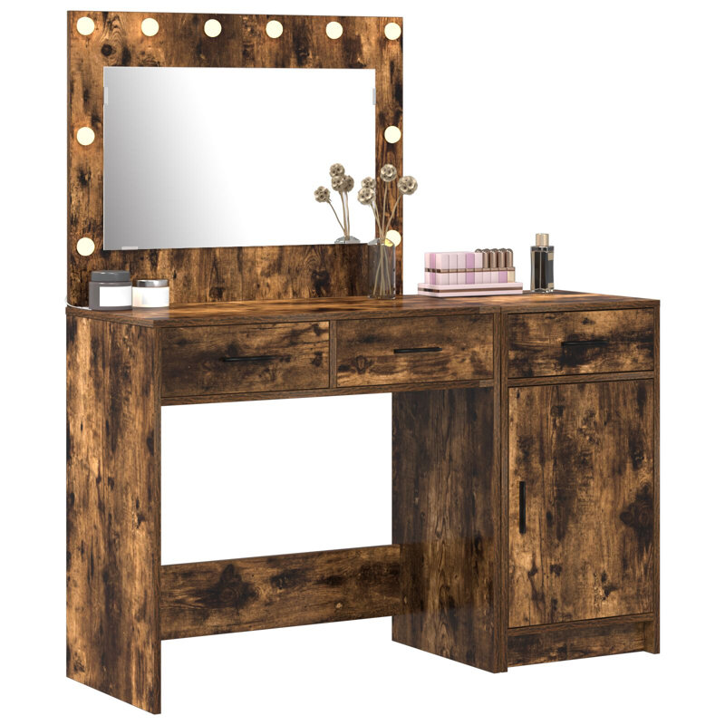 Dressing Table with Mirror, Smoked Oak