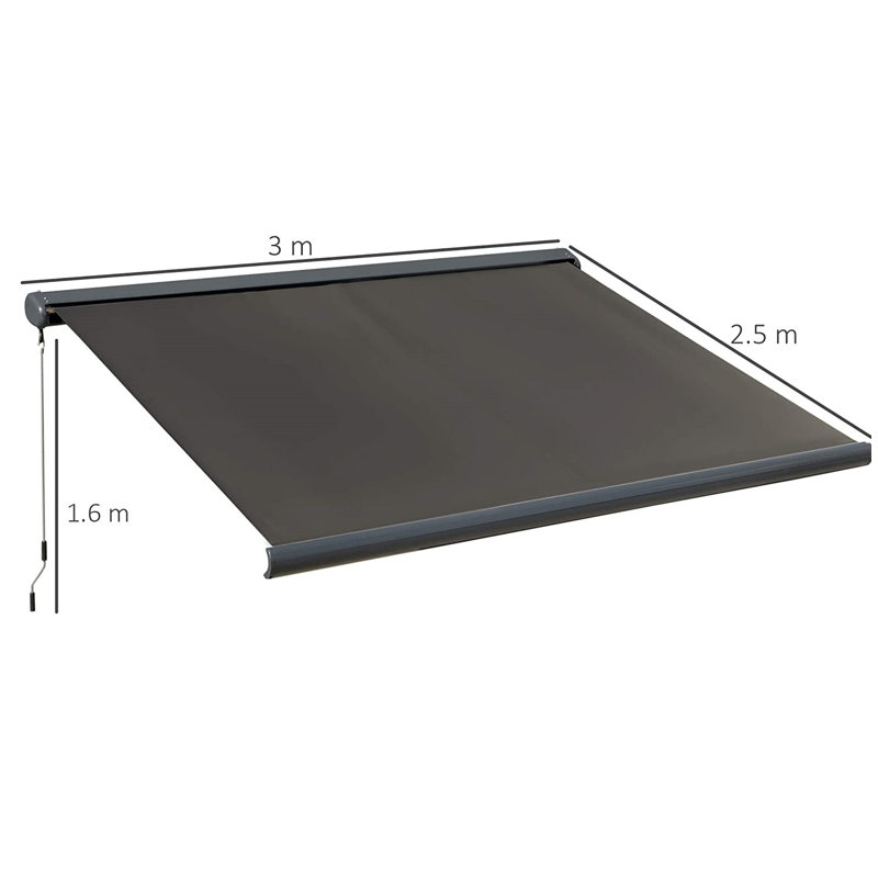 Dakota Fields 300cm W x 250cm D Polyester Grey Cover Retractable Patio Awning