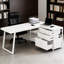 Bureau de jeu en forme de L blanc pour créer un espace confortable 2 petits tiroirs, 1 grand tiroir, des tablettes ouvertes, une construction, un dessin facile à assembler avec un grand espace de rangement et une conception de travail spacieuse, un tiroir