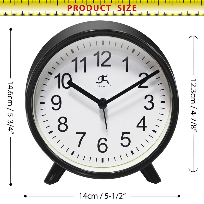 Table Clock Round Plastic Tabletop Clock with Alarm Function 5.75 Inches, Black