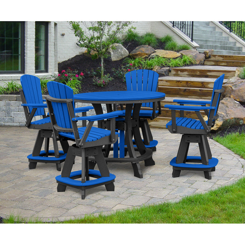 Round 4 - Person 44'' Counter Height Dining Set, Black, Blue