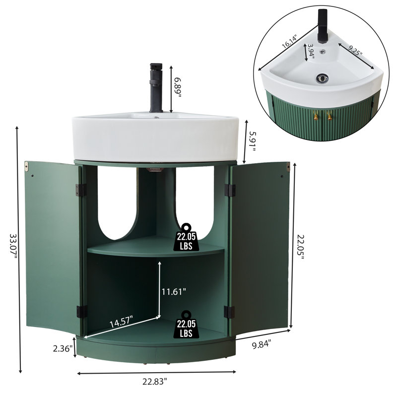 Meuble-lavabo de coin simple avec comptoir, Vert