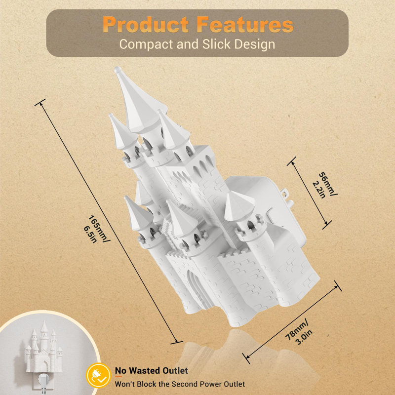 3D Printed Castle Night Light Plug Into Wall, RGB Color Changing Nightlight , Dimmable LED Lamp With Dusk To Dawn Sensor For Bedroom Bathroom Hallway