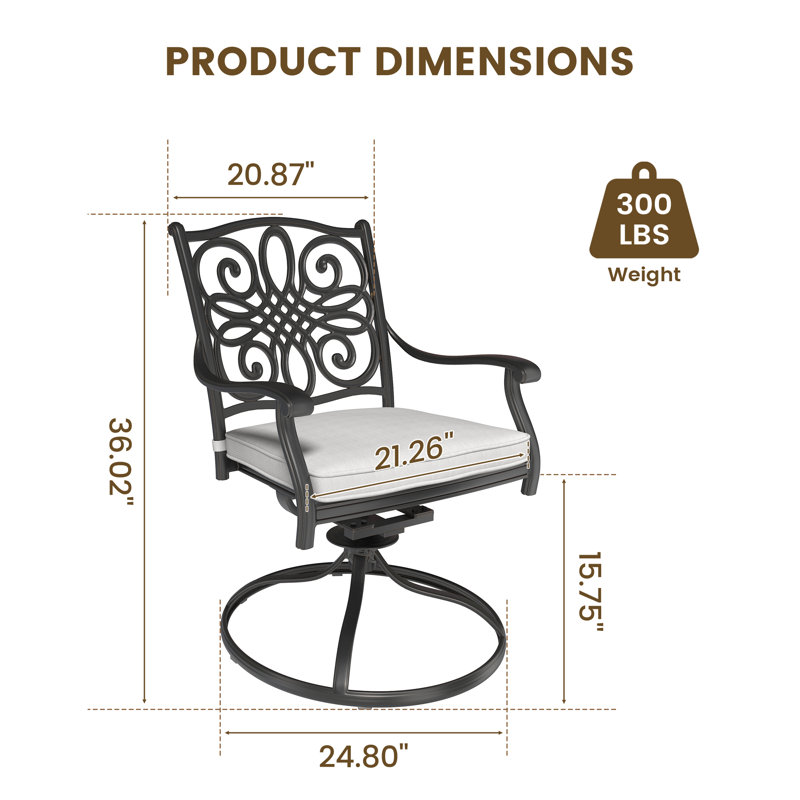 Ensemble de 2 fauteuils d'extérieur en fonte d'aluminium pour patio, Gris