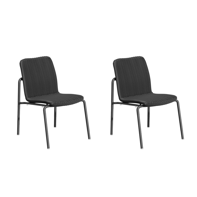 Orso Stacking Powder Coated Aluminum Patio Dining Side Chair, Carbon, Shadow