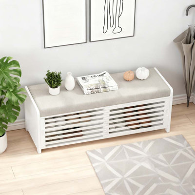 Banc à chaussures avec rangement et coussin, banc de rangement à volets vieillis avec charme rétro