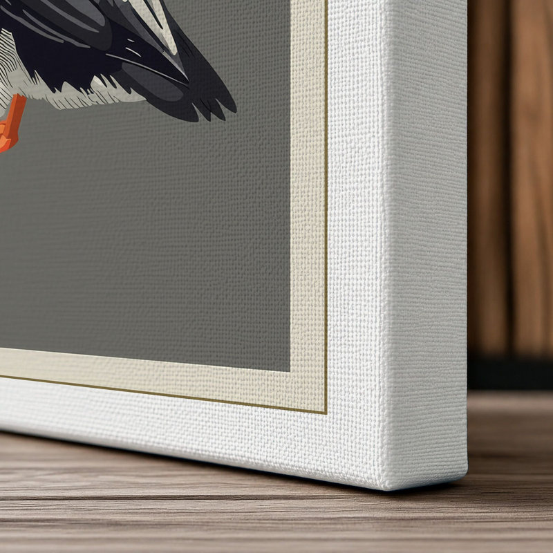 Puffin Profile Botanical - Wrapped Canvas, 24x16 - 61.0 x 40.6 cm, White Border