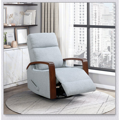 Fauteuil inclinable et oscillant luxueux avec tissu bouclé et accoudoirs en bois pour le confort et le style dans les salons