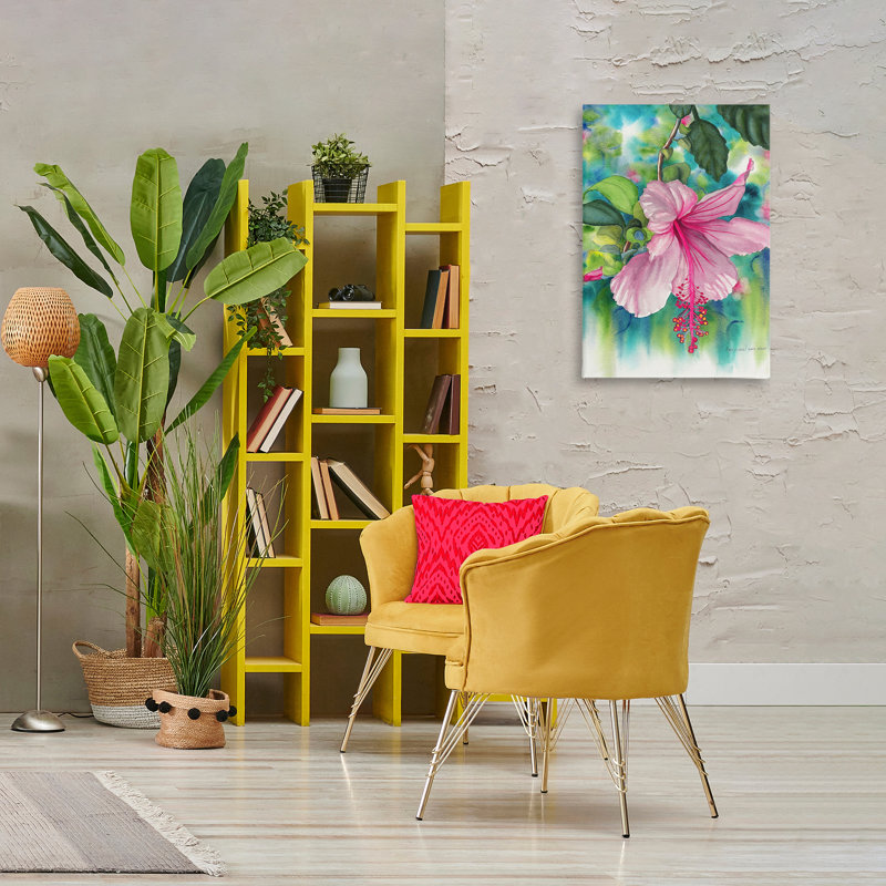 Art mural délicat sur toile d'hibiscus en fleurs, design par Christine Reichow, H 30 po x l 20 po
