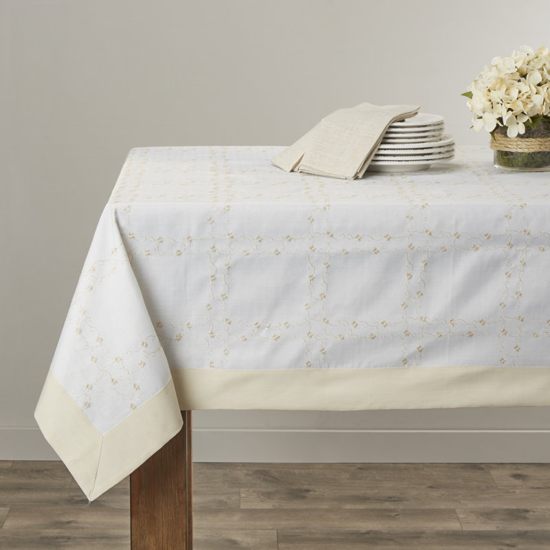 Embroidered Tablecloth, White, 52" L x 52" W