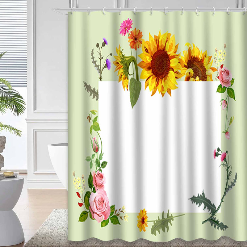 Rideau de douche imperméable et floral avec 12 crochets, L 72 po x l 72 po