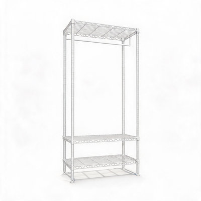 Freestanding Clothes Rack 35.4"W x 17.7"D x 68.9"H, 3-Tier Adjustable Metal Wire Garment Rack with Hanging Rod, 660 LBS Heavy Duty Coat Storage Organizer for Bedroom, Laundry Room, Entryway, White