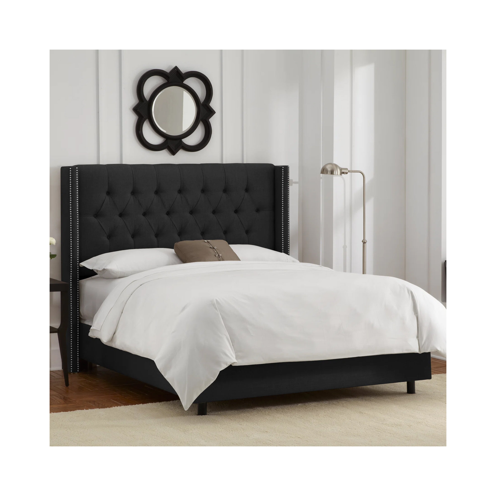 Breckin Upholstered Wingback Bed, King, Classic Black Linen
