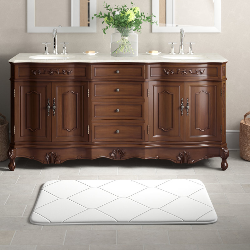 Ensemble de meuble-lavabo double 72 po Burnet, Teck, Crème, Blanc