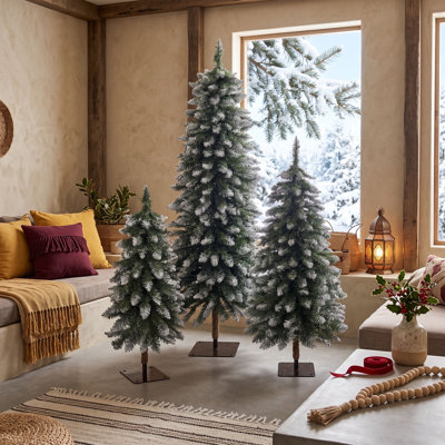 Ensemble de 3 arbres de Noël artificiels avec lumières à DEL blanc chaud, 3 lumières, 4 pieds et 5 pieds en PVC