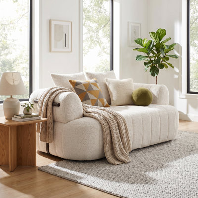 Canapé simple surdimensionné de 64 po sans dossier, fauteuil Cloud rembourré à siège profond Boucle, méridienne sans cadre avec support en métal, 4 coussins assortis et canapé-lit confortable