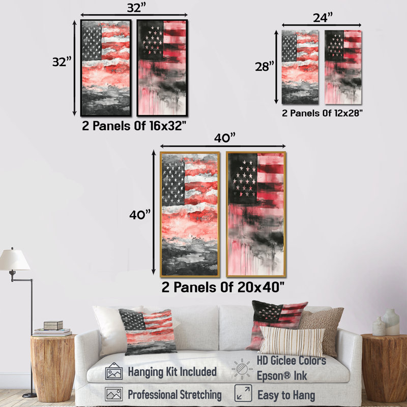 «Patriot Us Flag Memories I», art mural 2 panneaux, H 28 po x l 25 po, Toile tendue