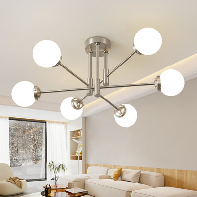 Lustre moderne Tameya Spoutnik avec abat-jour en verre blanc laiteux