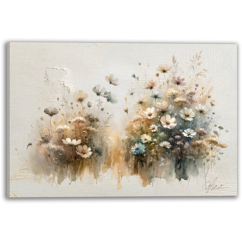 Whispering Wildflowers - Neutral Tones, aquarelle sur toile, H 24 po x l 36 po