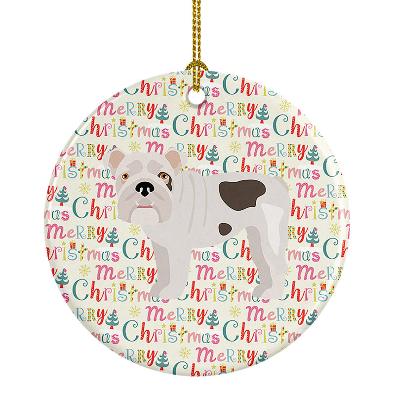 Figurine suspendue bouledogue anglais Merry Christmas