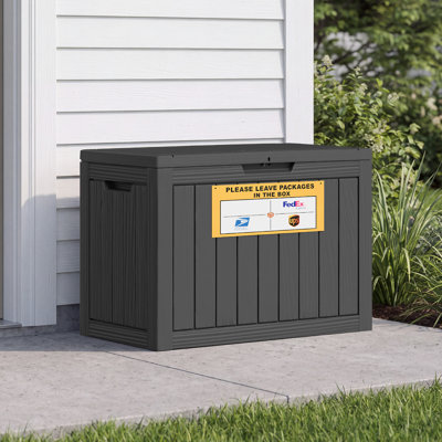 50 Gallon Outdoor Resin Parcel Drop Box – Lockable Delivery Chest with Sign for Porch