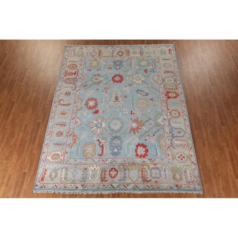 Tapis de salon bleu clair Oushak 9 x 12