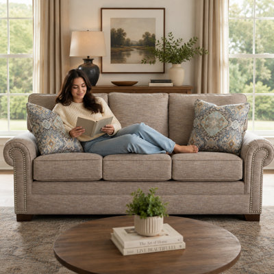 Newyork 86" Fabric Upholstered Traditional 3 Seater Sofa With 2 Pillows