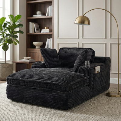 67" Oversized Chaise Lounge Chair Indoor, Cloud Couch Boneless Soft Sofa with 3 Pillows, 4 Side Pockets and 2 Cup Holders, Comfy Corduroy Sleeper Couch for Living Room