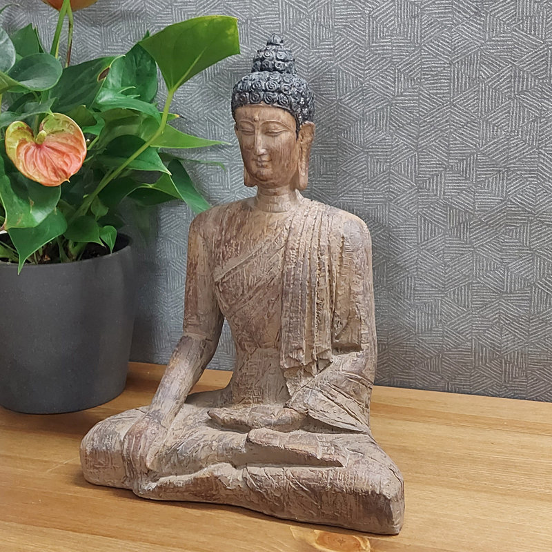 Lynch BUDDHA SITTING 29cm Carved Wood Effect