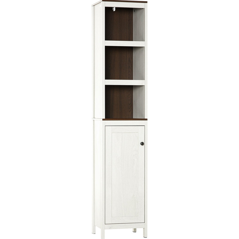 Grande armoire de rangement pour salle de bain - Tour autoportante en blanc antique avec 3 tablettes ouvertes et une tablette réglable. Compact pour les espaces étroits. De nombreuses options. Stable et sécuritaire. L 12,5 po x l 11,75 po x H 63,5 po