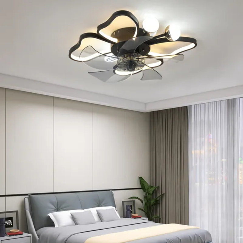 19.7 Inch Modern Butterfly Design Ceiling Fan With Lights And Remote Control, Black, Noiseless With Timing Function For Bedroom And Living Room