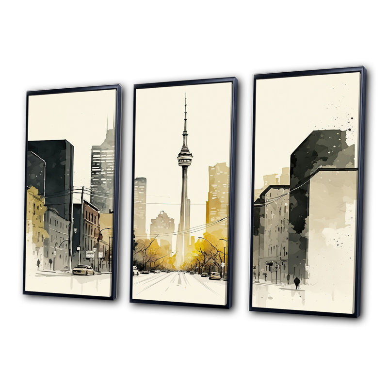 Toronto Skyline IV - 3 pièces sur toile, Cadre noir, H 28 po x l 36 po x P 1 po