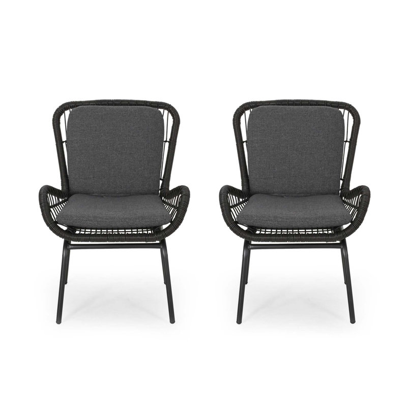 Ensemble de 2 chaises de patio avec coussins Mccaskill, Gris, Gris / Noir